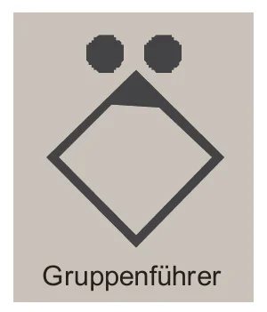 Taktisches Zeichen des Gruppenführers: Raute mit schwarzem Dreieck und zwei Punkten